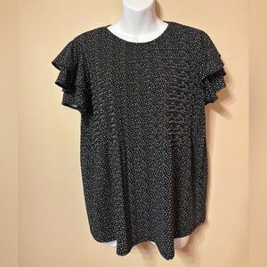 Adrianna Papell Black and White Ruffle Sleeve Blouse
